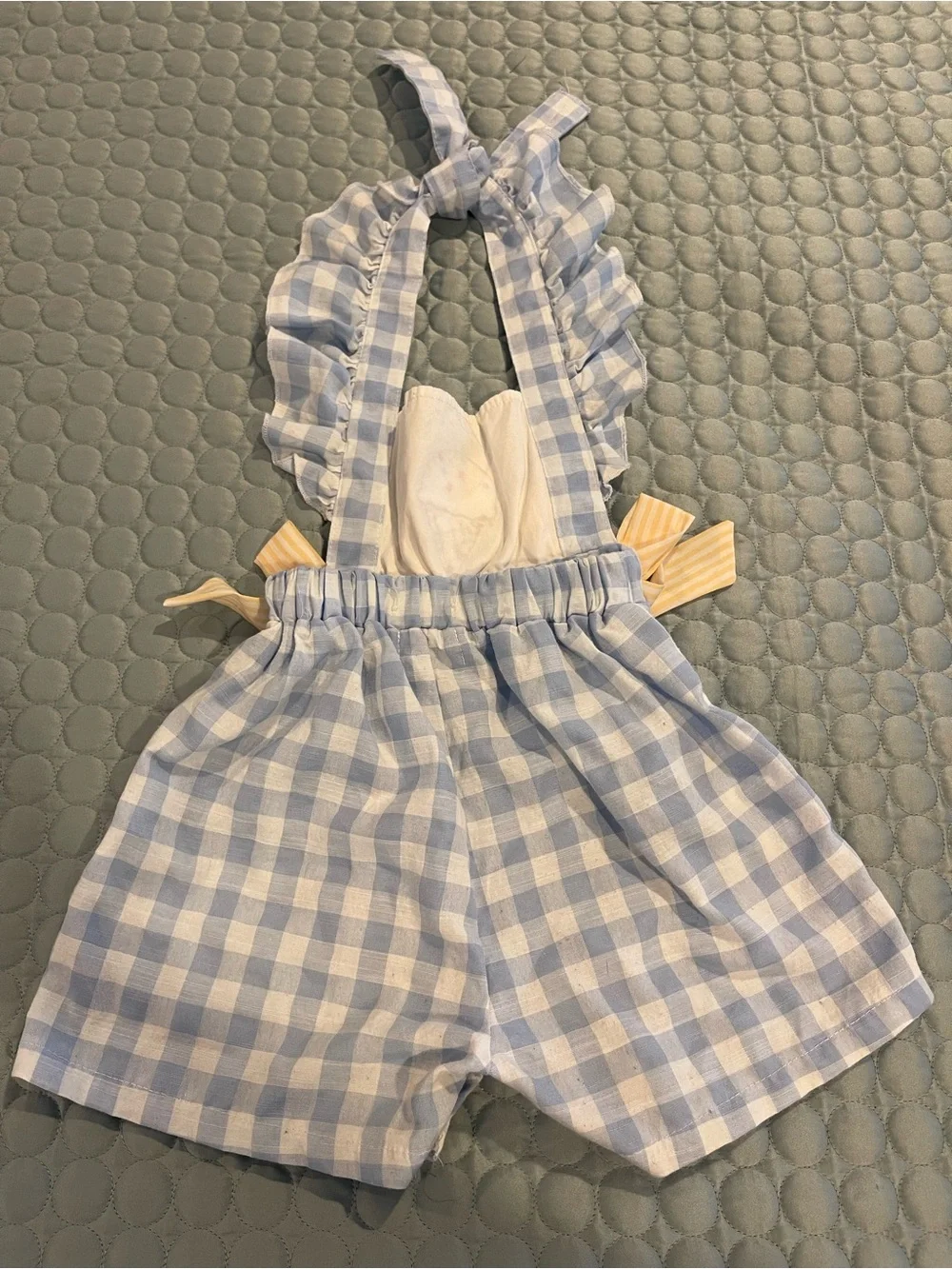 Marie Nicole Gingham Girls' Romper Blue Yellow Cotton Ice Cream Appliqué 2XS